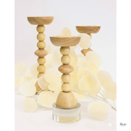 طقم شمعدان 3 قطع - خشب قاعدة كريستال